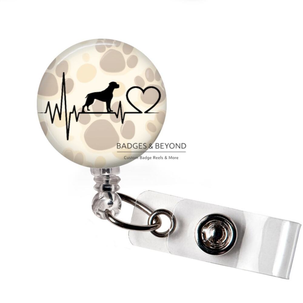 Boxer Dog Heartbeat Badge Reel | Dog Lover Retractable ID Name Tag Holder
